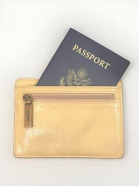 HOBO Euro Slide Soft Leather Card Case Gold Brushed Nickel